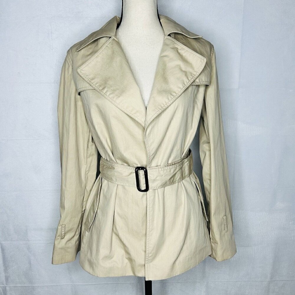 Massimo Dutti Sz S Mid-Length Equestrian Open-Front Tan Belted Trench Coat